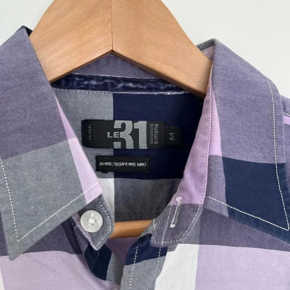 Le 31 plaid men’s button down shirt  purple and white size medium - Picture 3 of 7